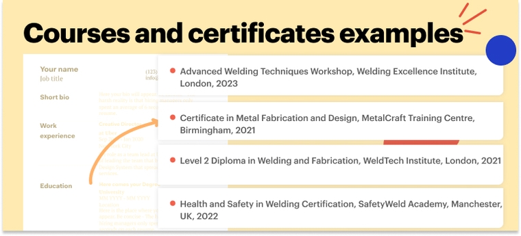 Courses examples welder CV