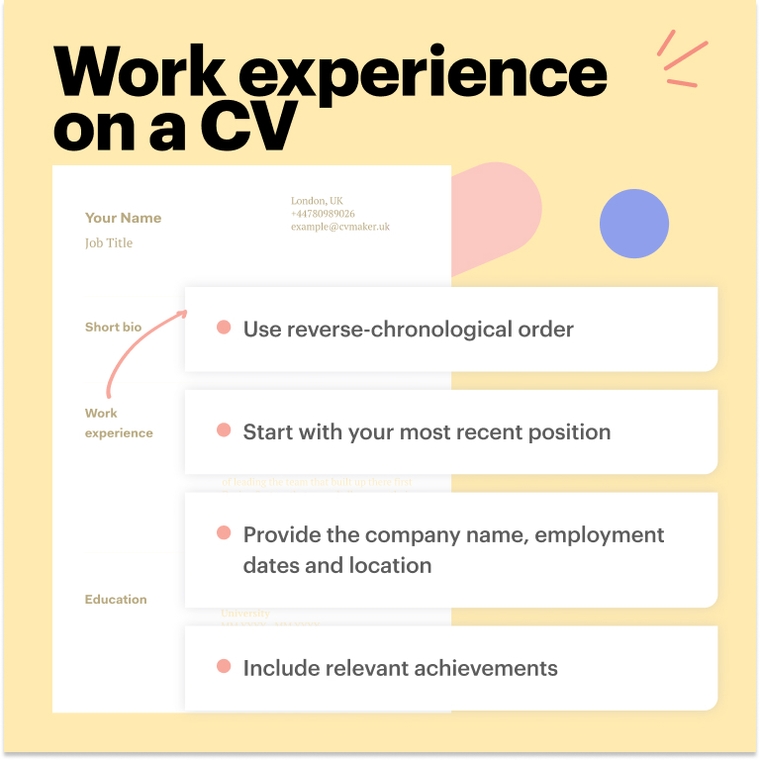 Work experience on caregiver CV