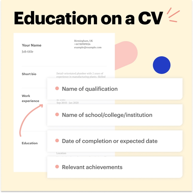 Education section on a banking CV