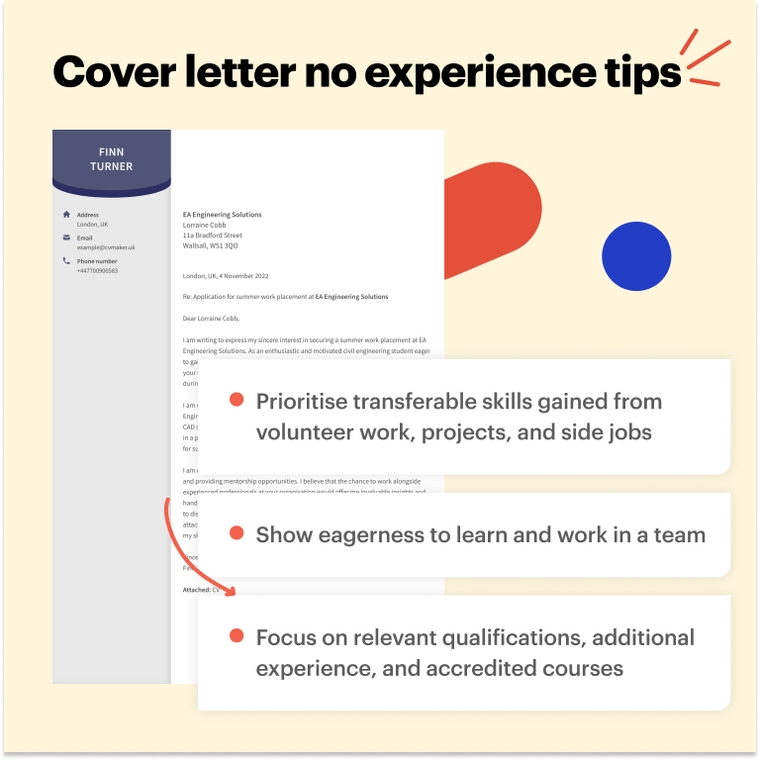 Cover letter work placement no experience template