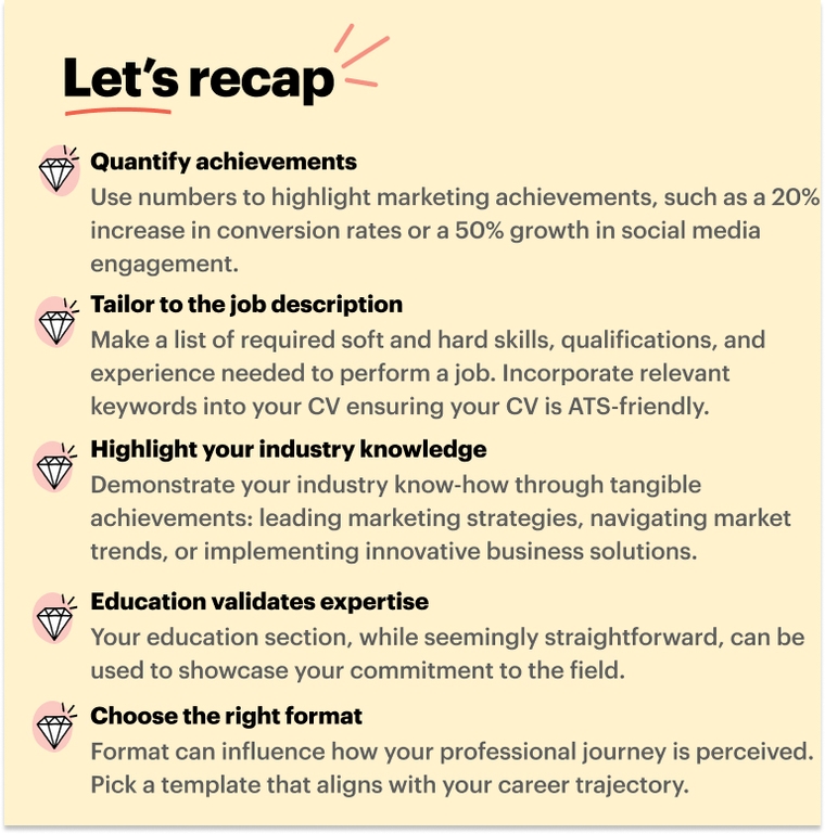 Marketing CV - Let's recap