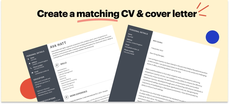 receptionist matching CV and cover letter