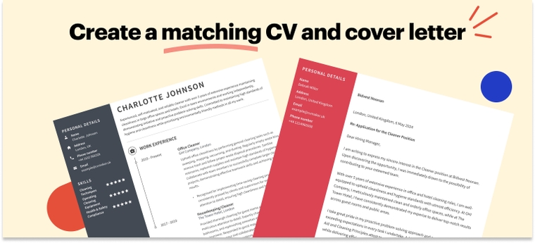 Matching cleaner CV and cover letter example