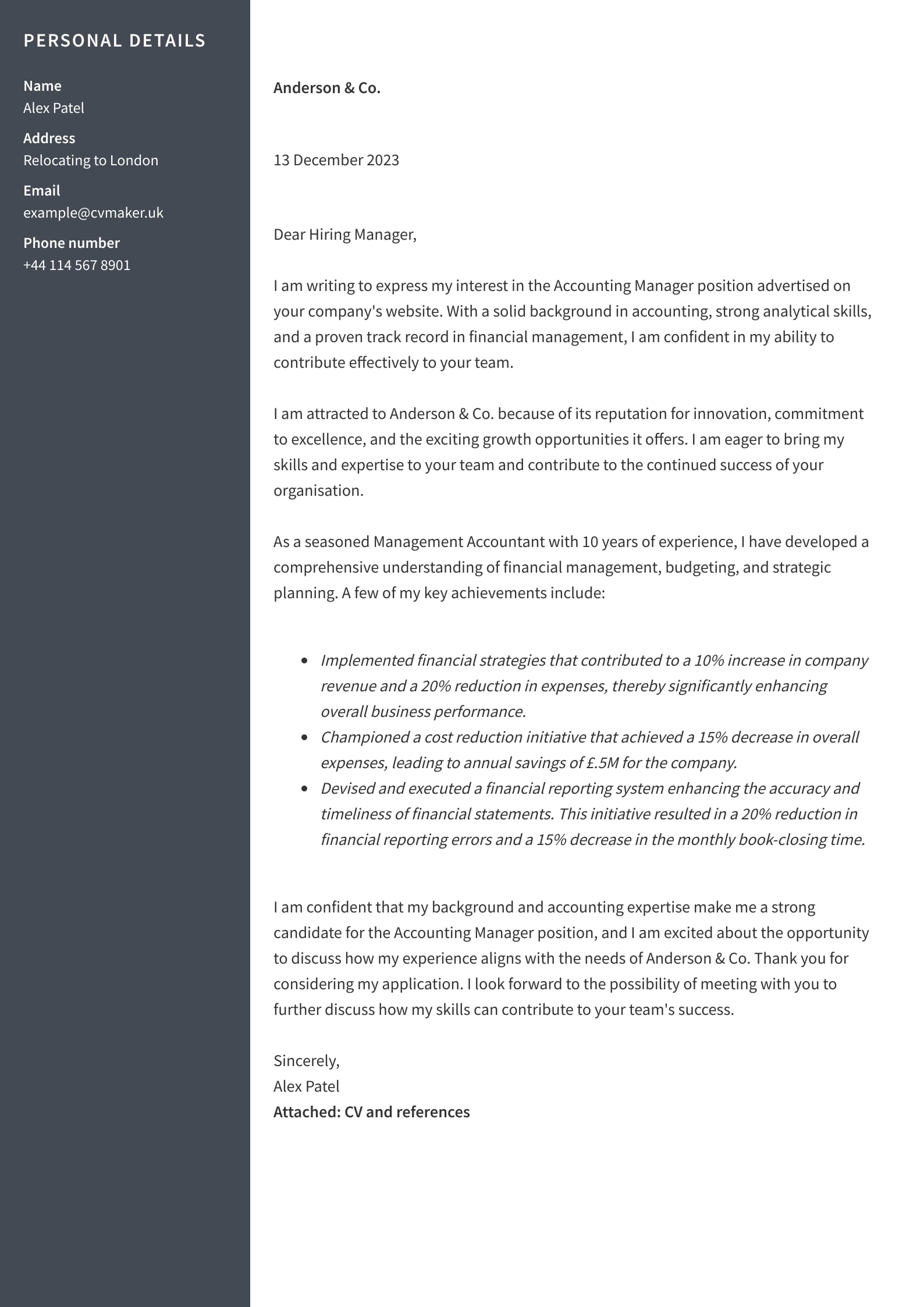 Cover Letter example - Accountant - Harvard template