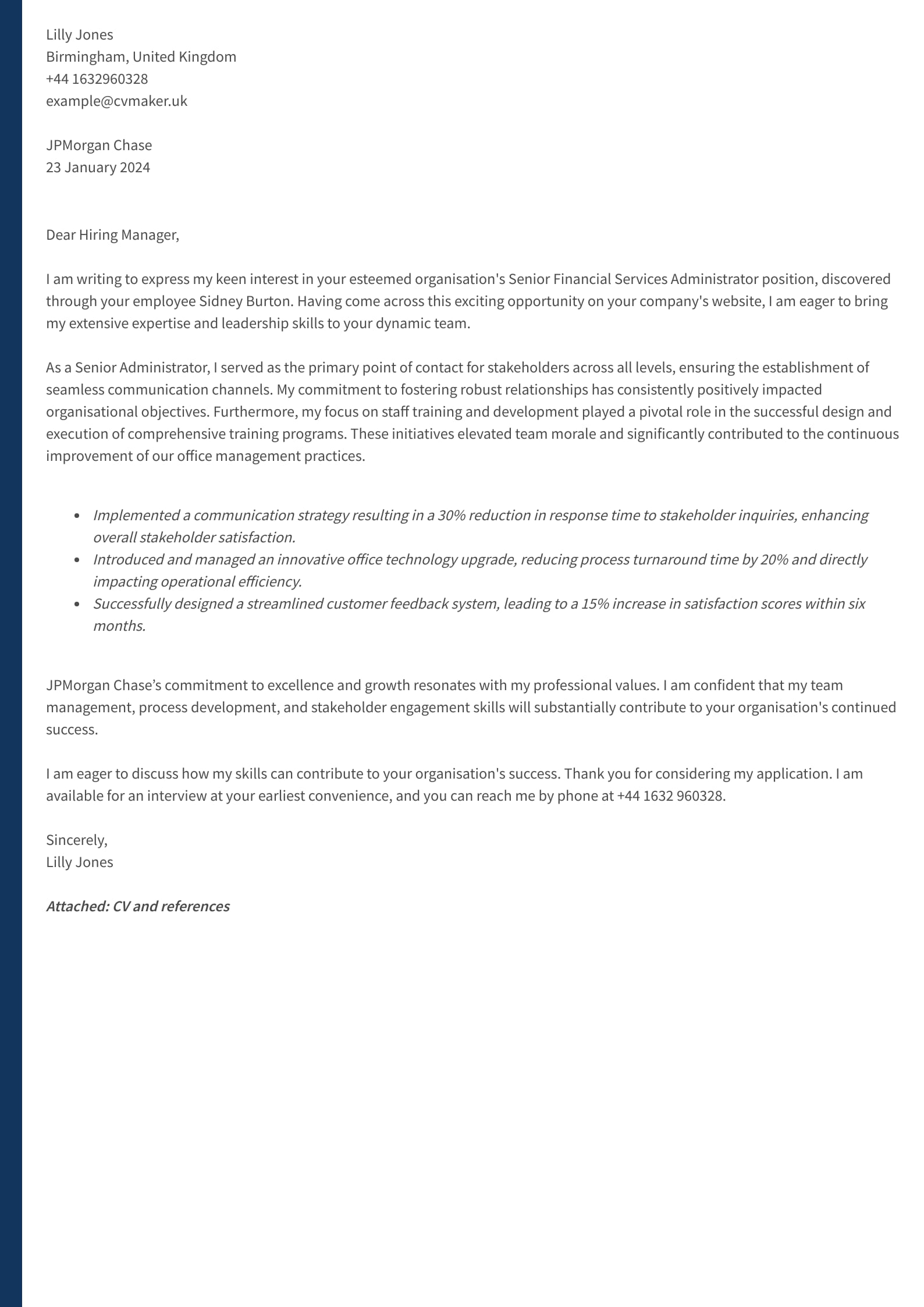 Cover letter example - Administrator - Oxford template