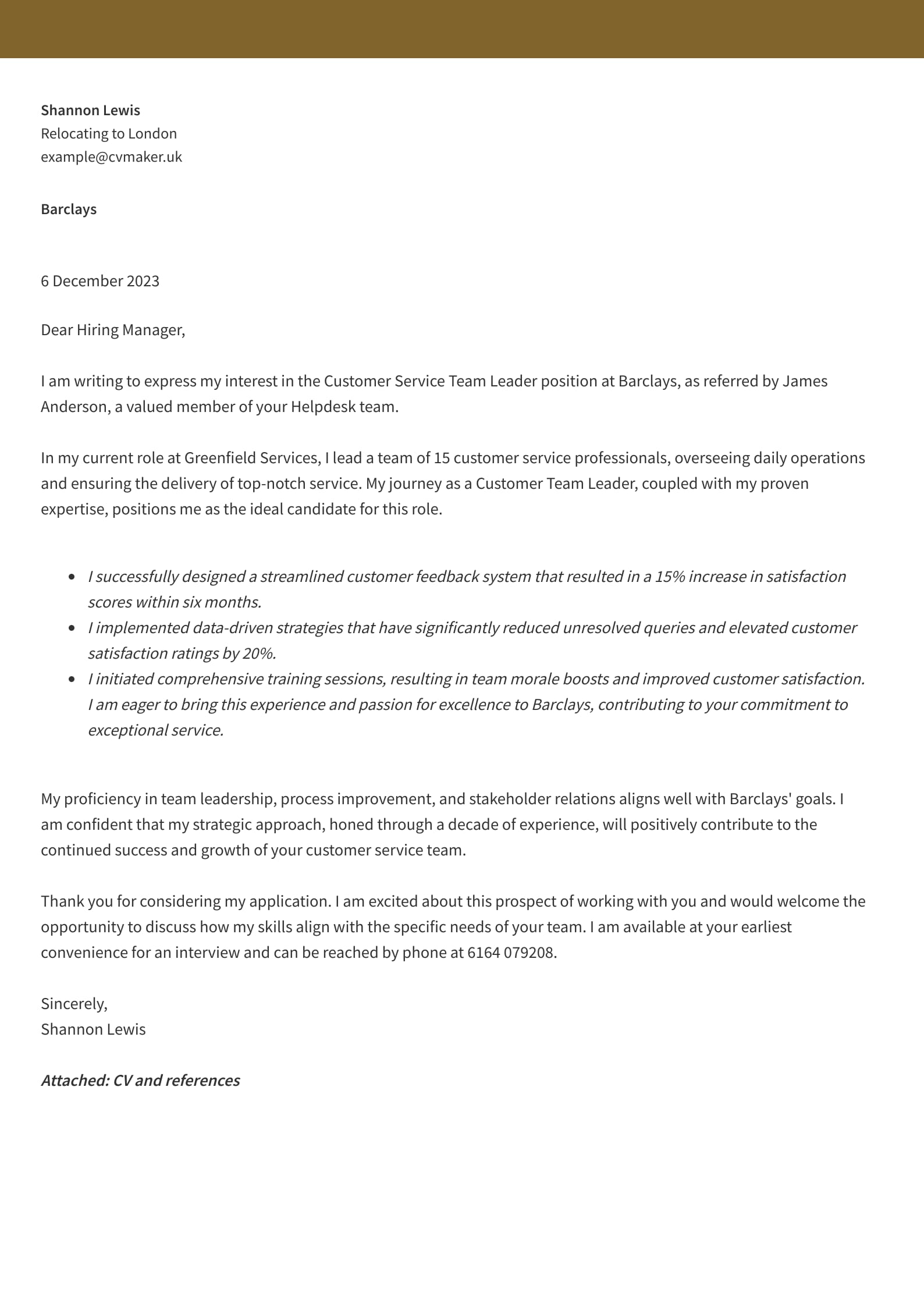 Cover letter example - Cambridge template