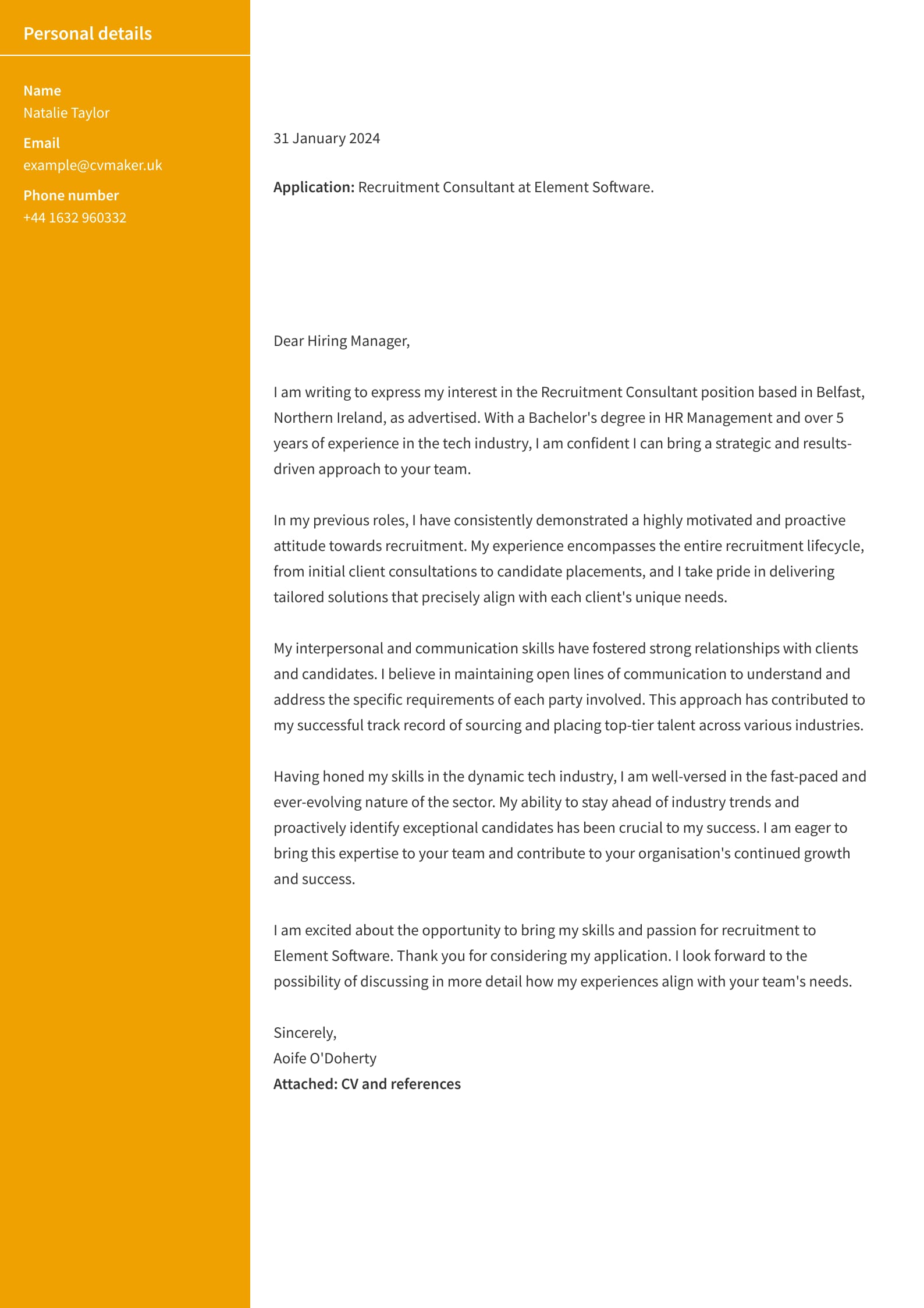 Cover Letter example - Recruitment - Stanford template