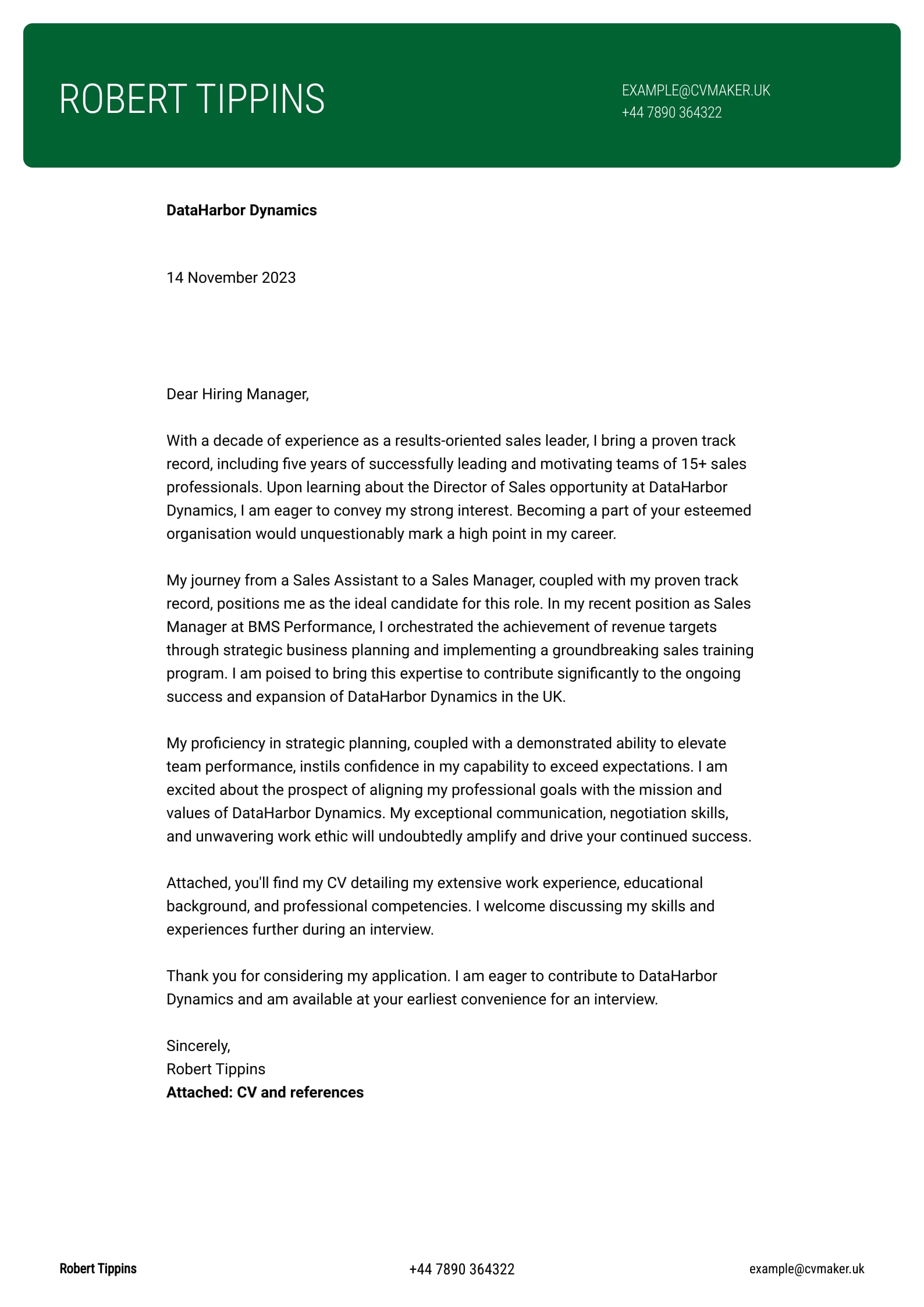 Cover letter example - Sales - Cornell template
