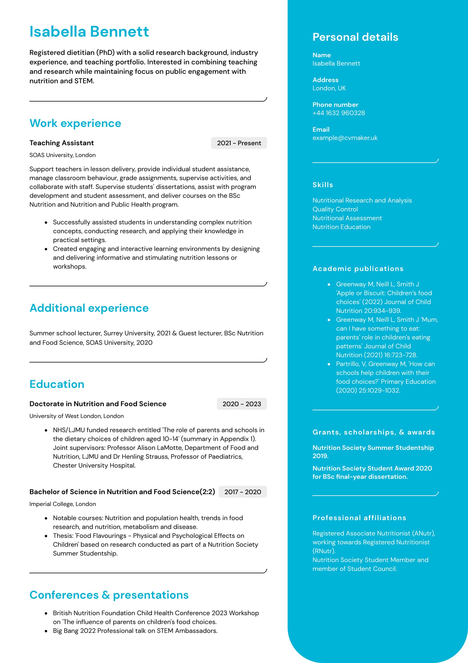 CV example - Academic - California template