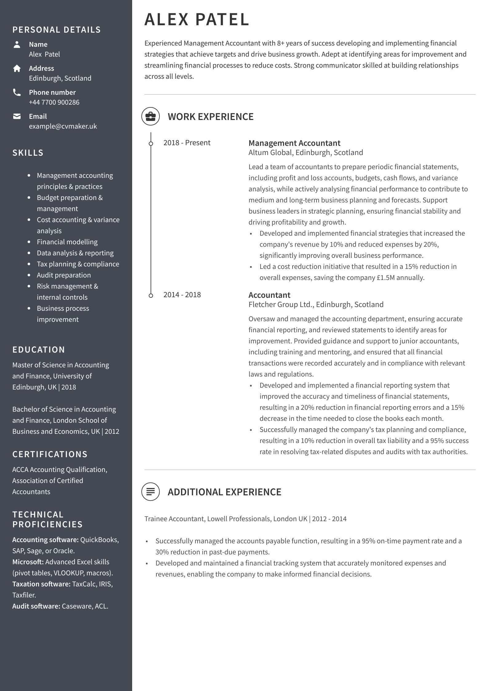 CV example - Accountant - Harvard template