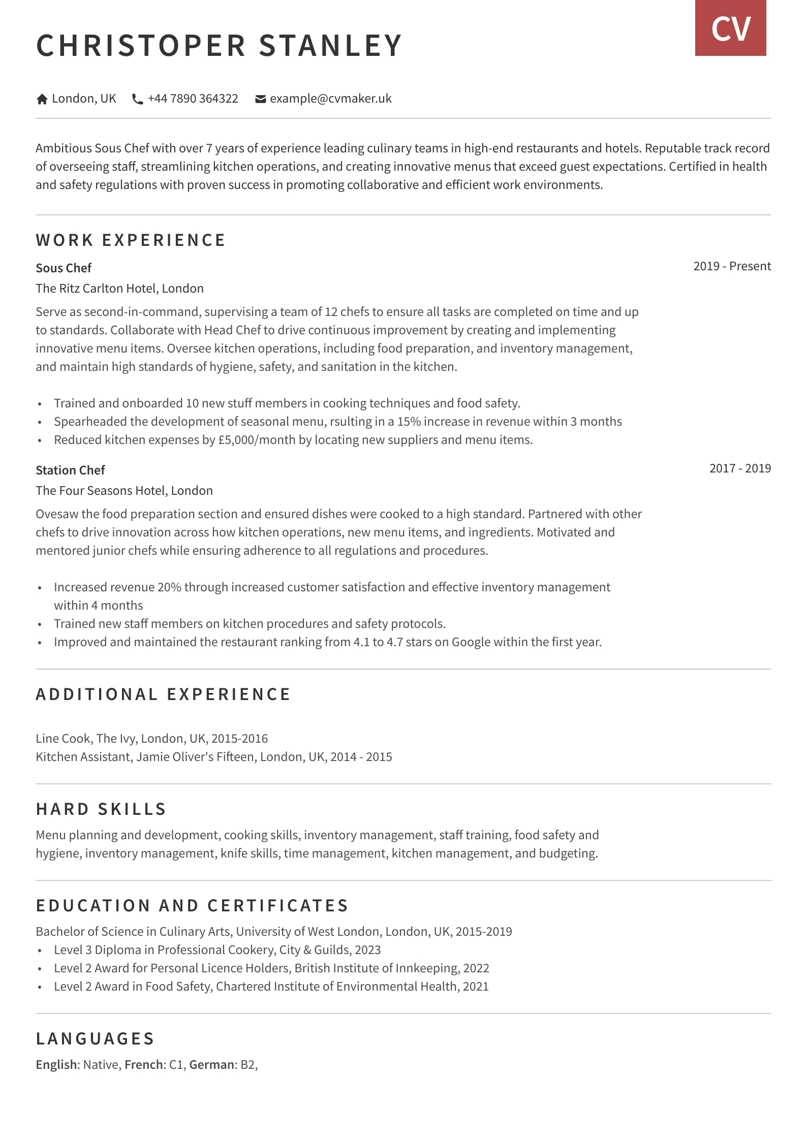 Otago simple CV template