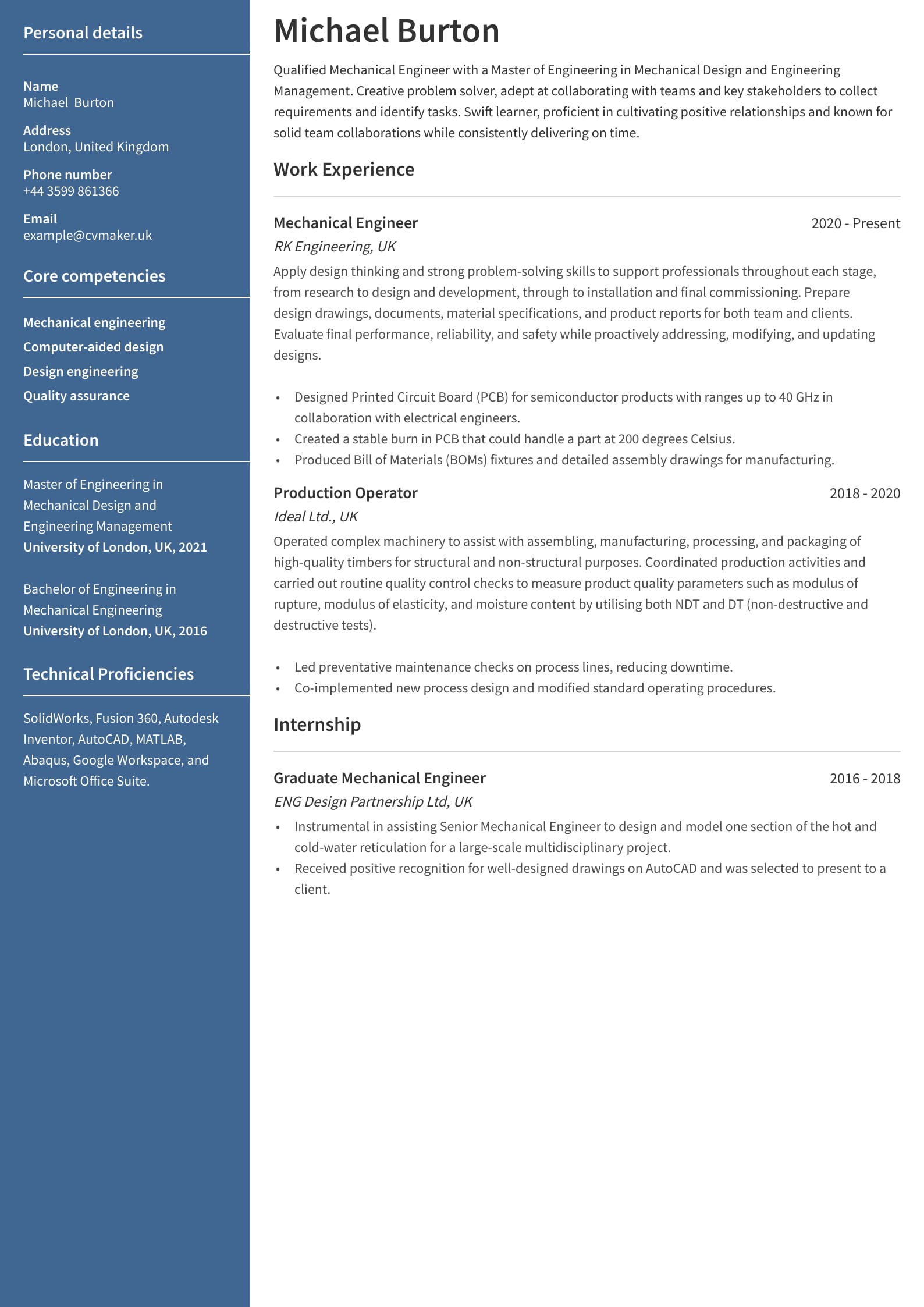 CV example - Engineer - Stanford template