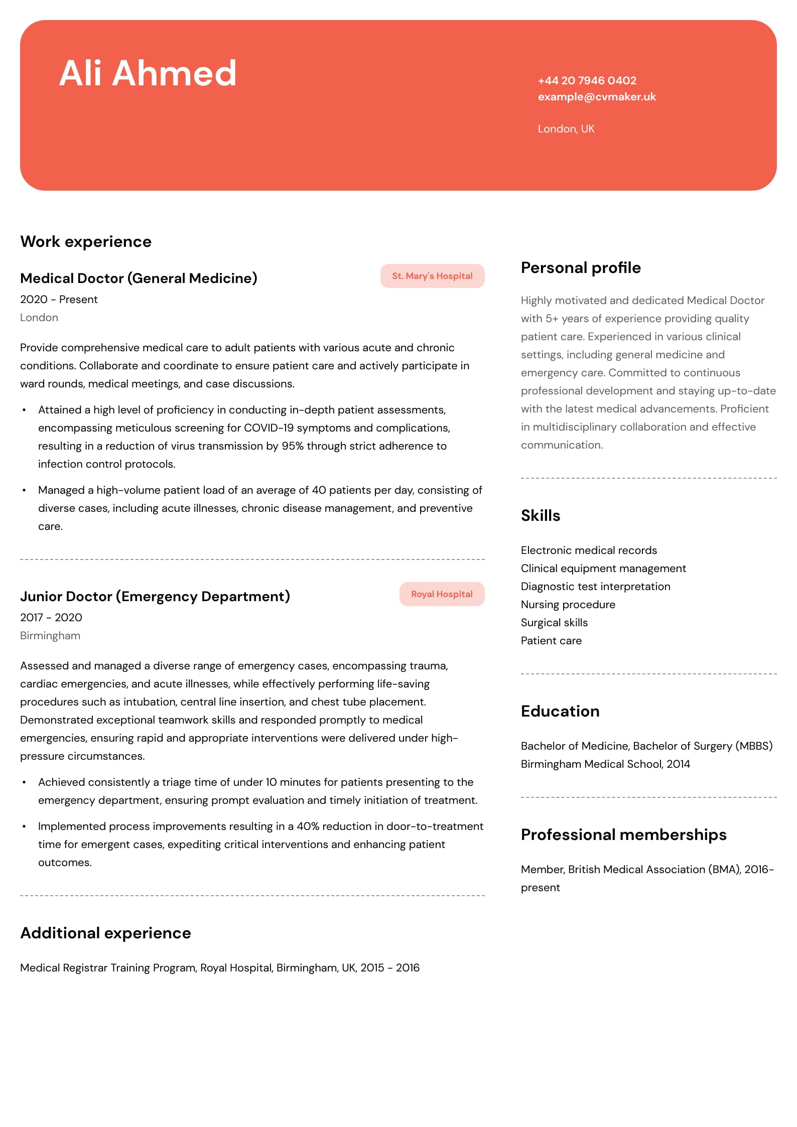 CV example - Medical Doctor- Erasmus template