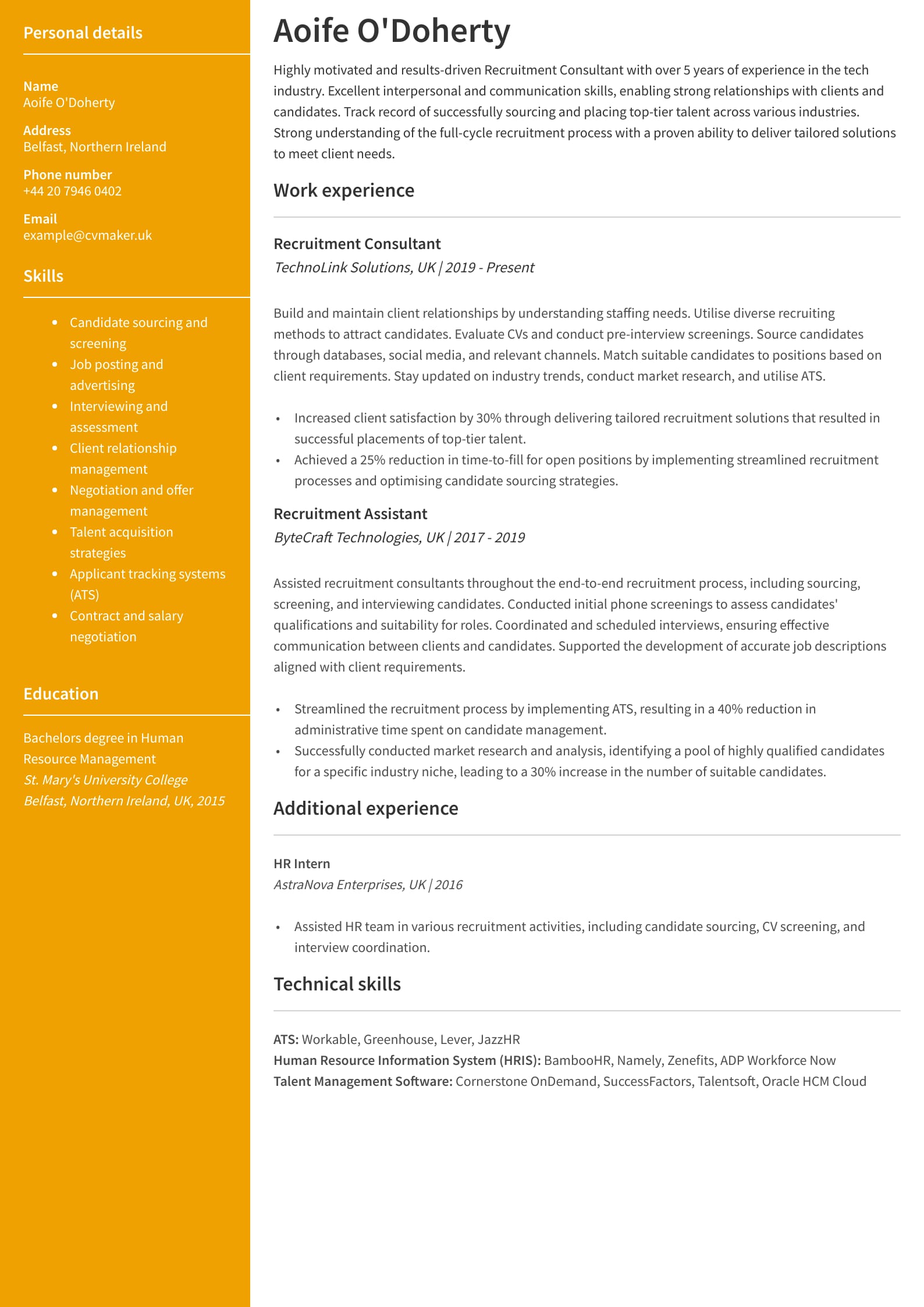 CV example - Recruitment - Stanford template