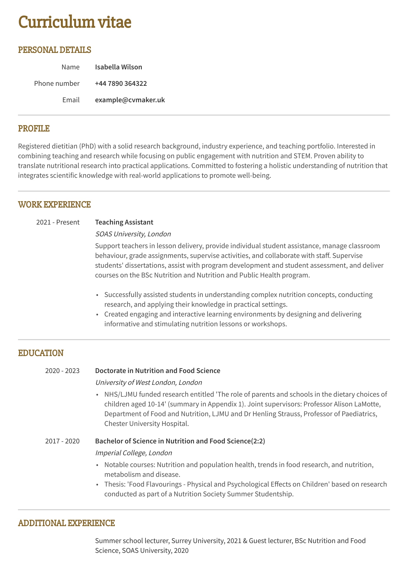 Three-page CV example - Academic 