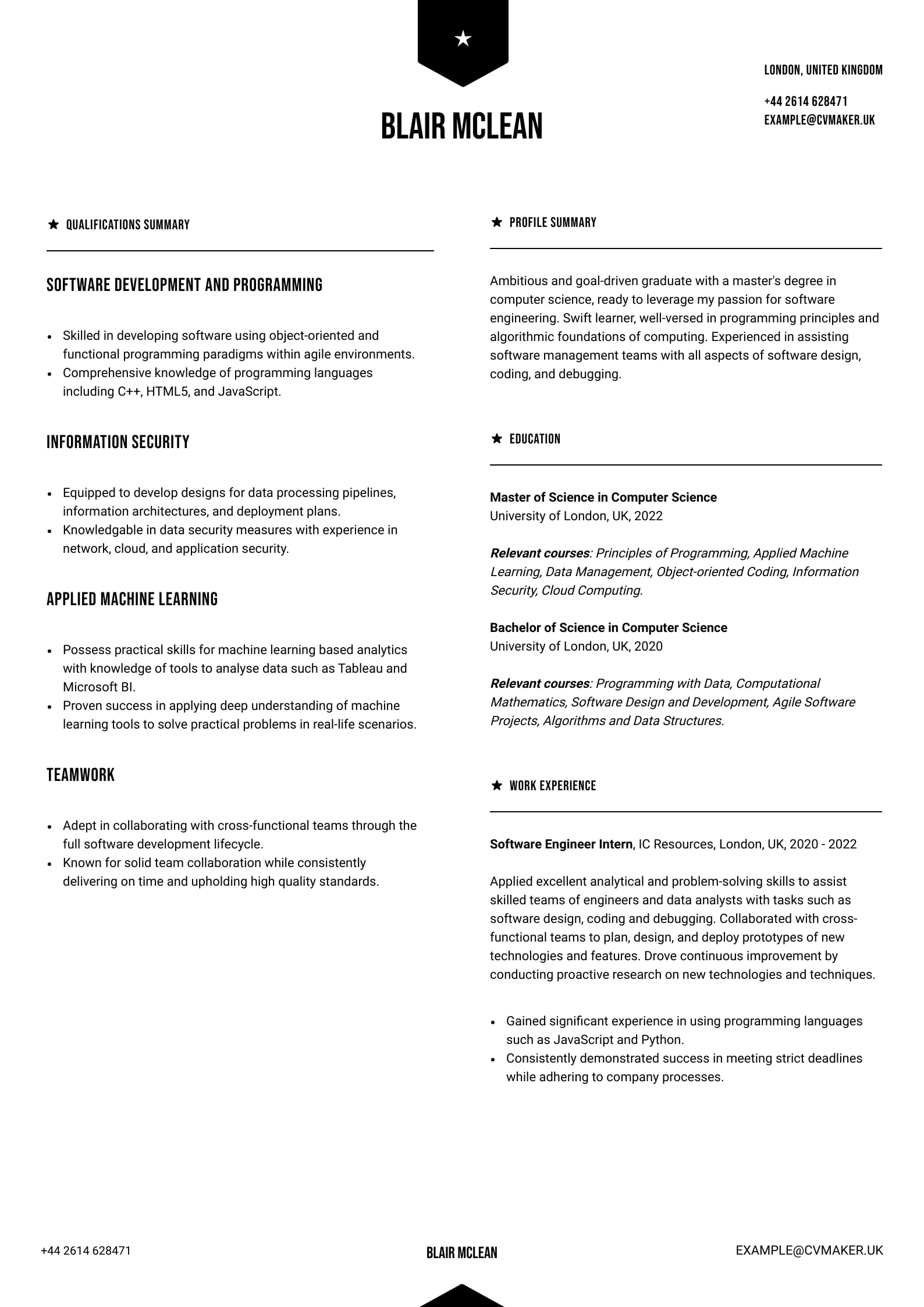 CV example - Skills-based CV - Peking template