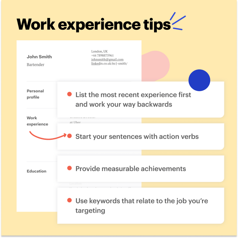 How do you write hospitality experience on a CV?