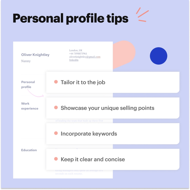 nanny CV personal profile tips