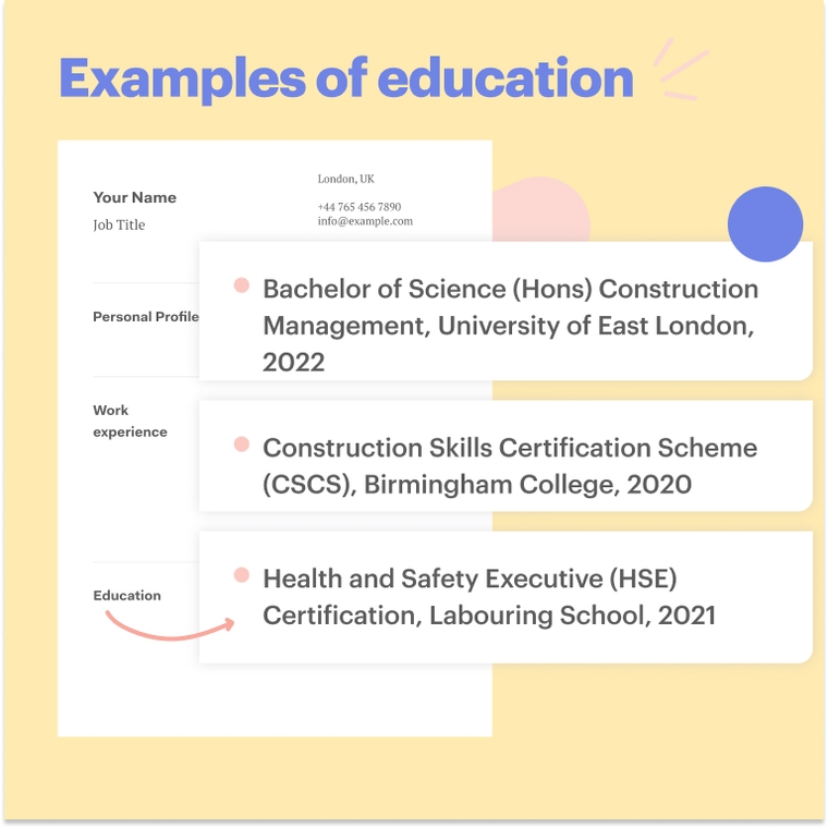 Construction CV Education Examples Construction CV Education Examples