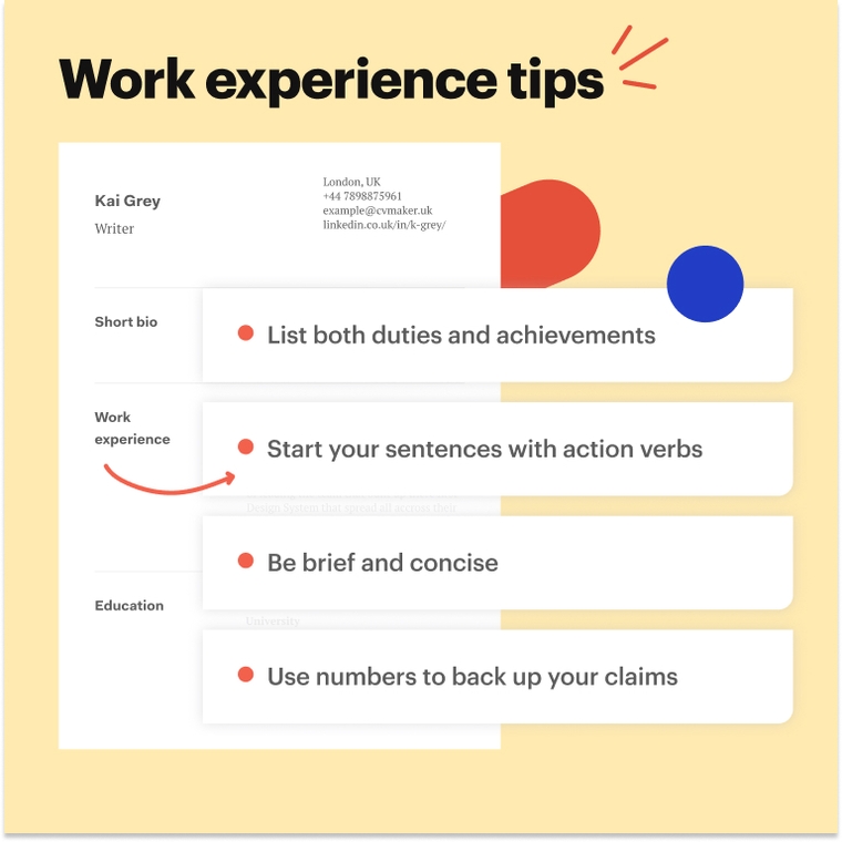 Work experience CV example - Writer