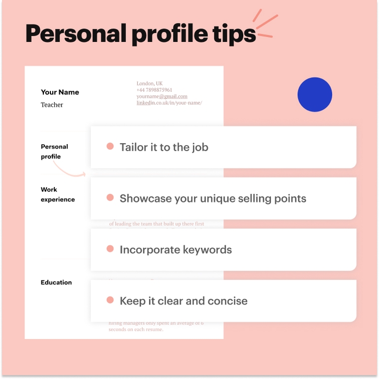 CV profile for teacher CV example