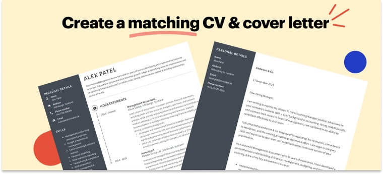 accountant cover letter example and matching CV