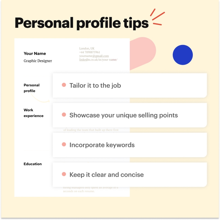 Personal profile CV tips for a graphic designer