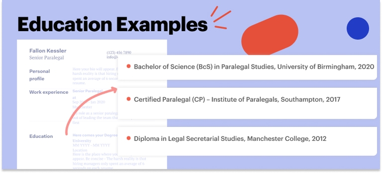Education examples paralegal CV