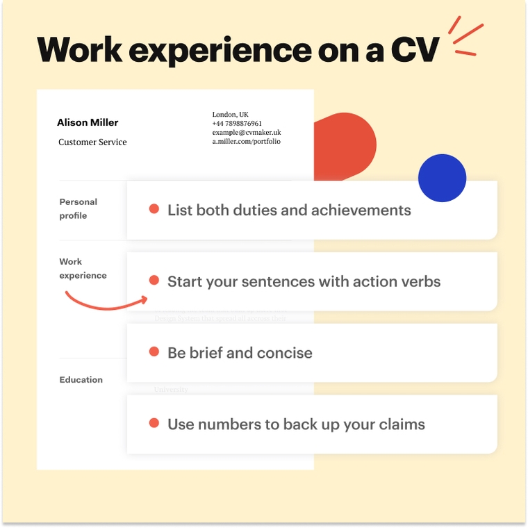 Customer Service - Work experience on a CV tips