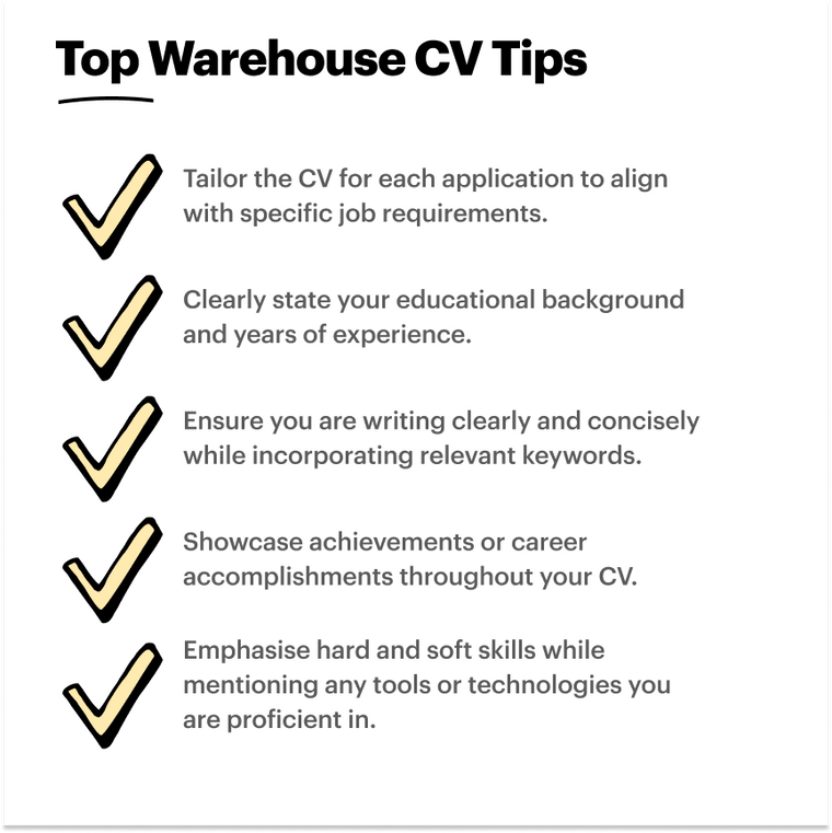 warehouse CV example key takeaways
