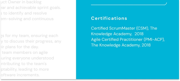 Scrum master CV courses and certificates