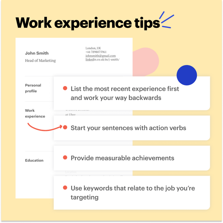 video editor CV work experience tips