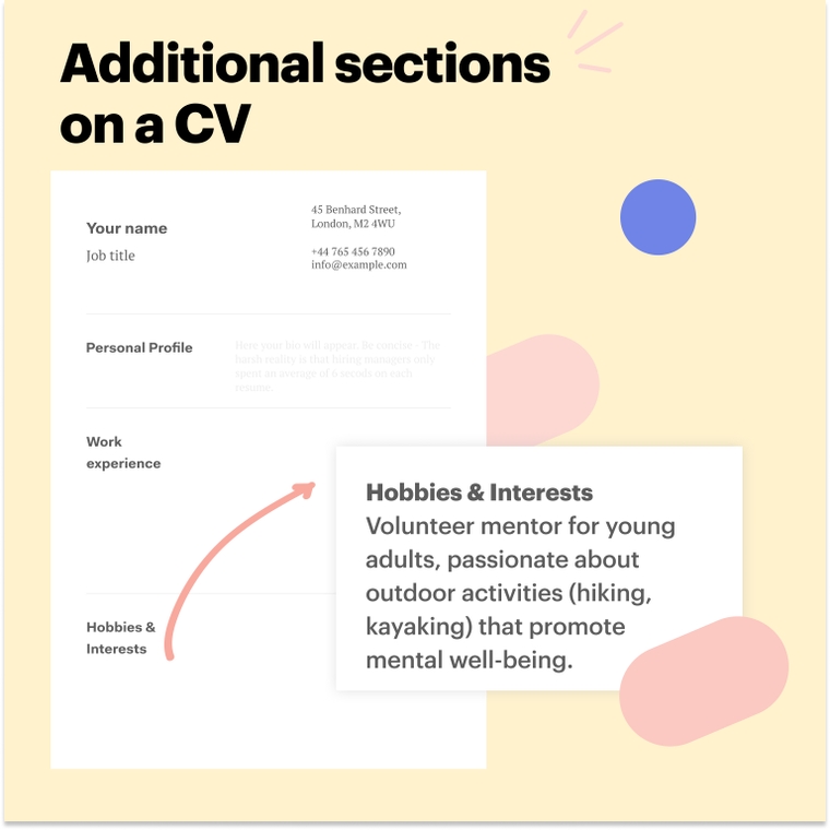 Hobbies and interests on a counsellor CV