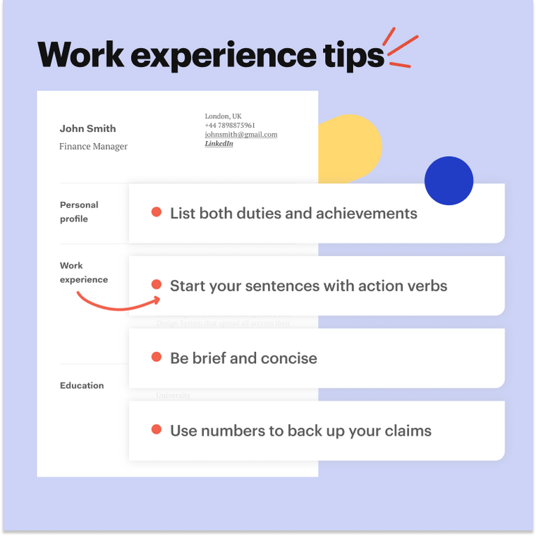 how to write work experience on a finance CV