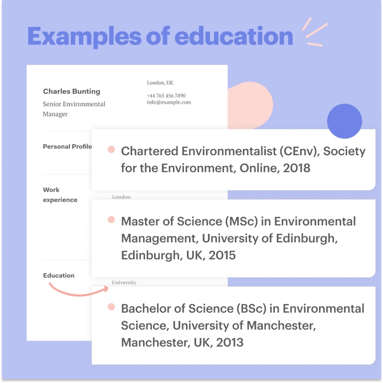Examples of Education sustainability CV