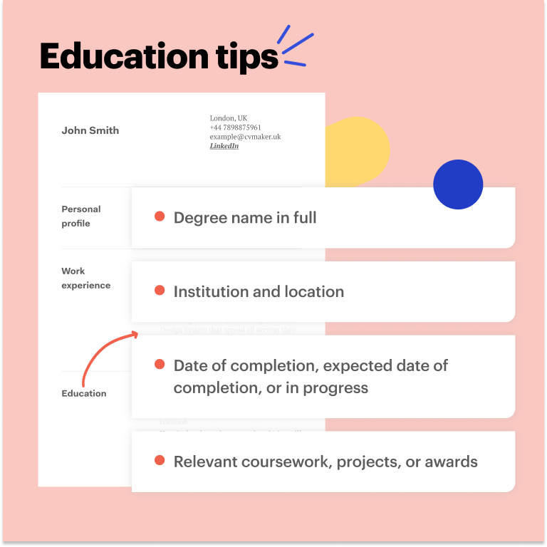 project management CV education example 