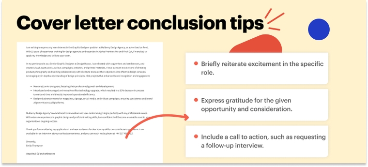 Cover letter conclusion tips for a graphic designer