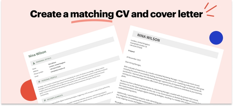 Matching CV and cover letter for marketing