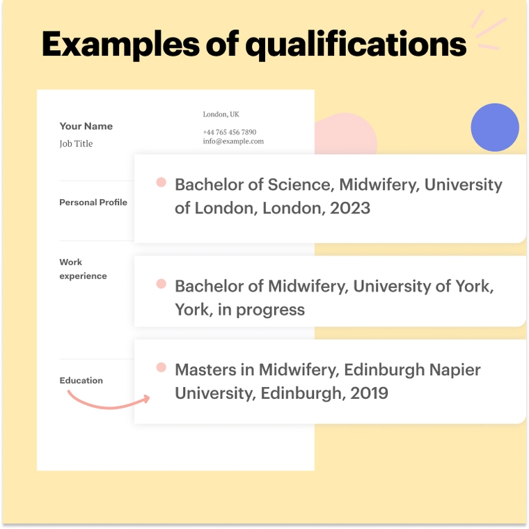 Education examples CV