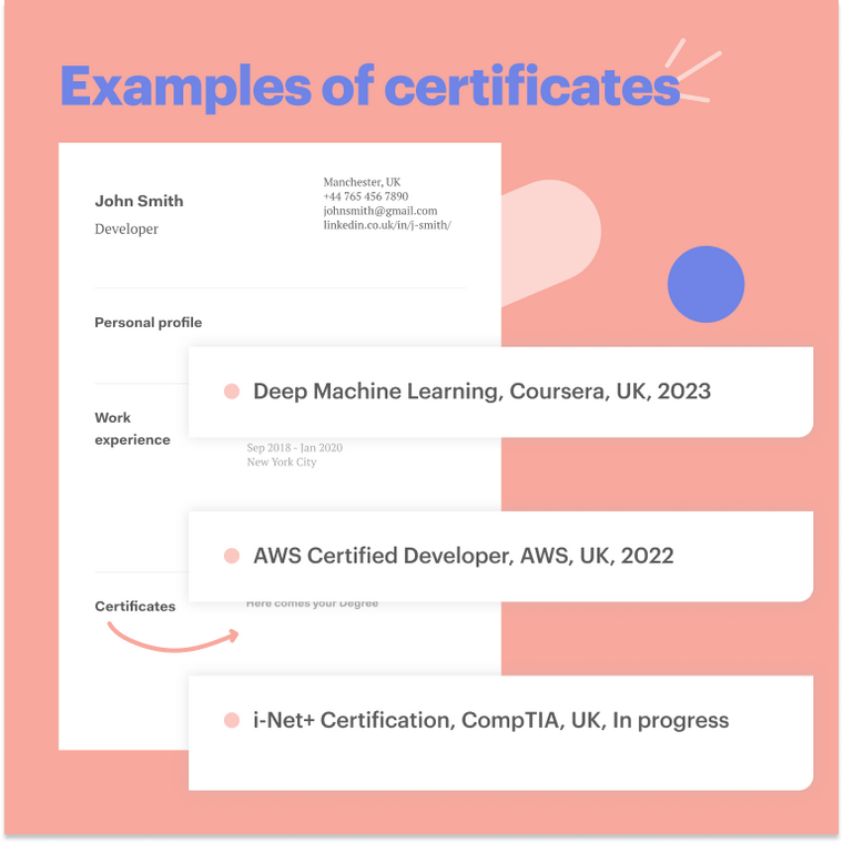 developer CV courses and certifiactes 