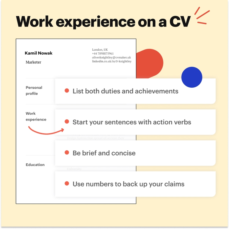 Work experience CV tips