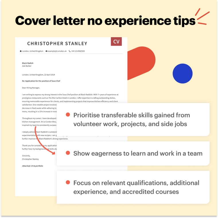 Chef cover letter letter with no experience tips