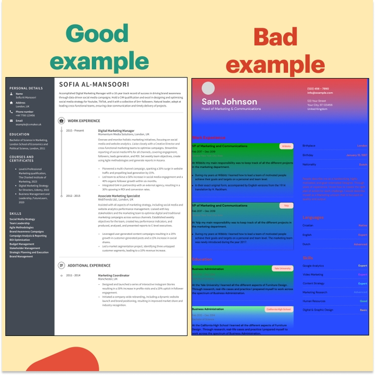 Good vs bad colours for a CV