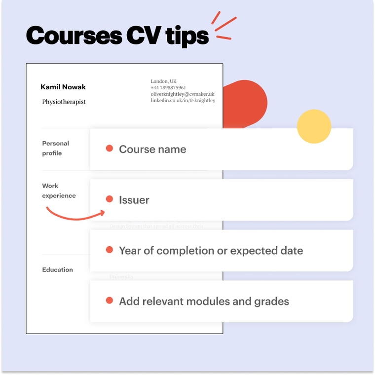 Physiotherapist CV - courses tips