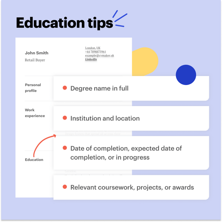 retail education CV section