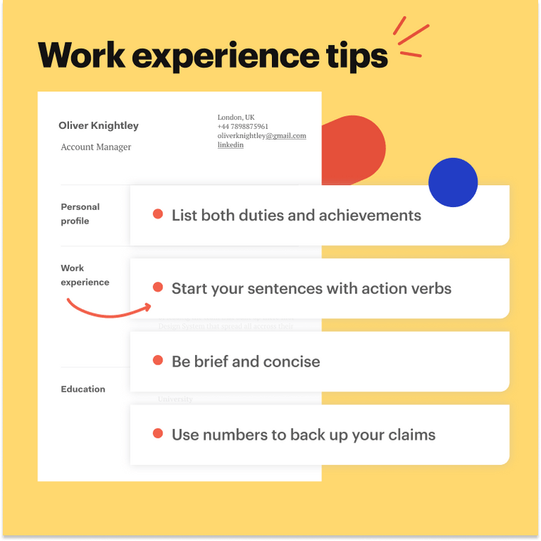 Account Manager CV work experience tips