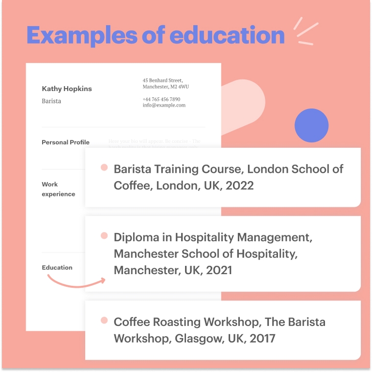 Examples of education for Barista CV