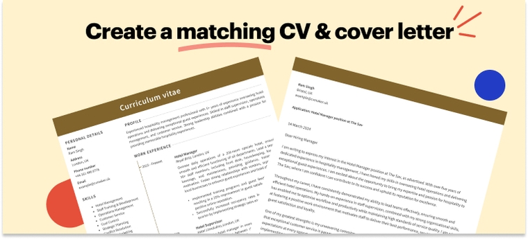 matching hospitality CV and cover letter matching hospitality CV and cover letter