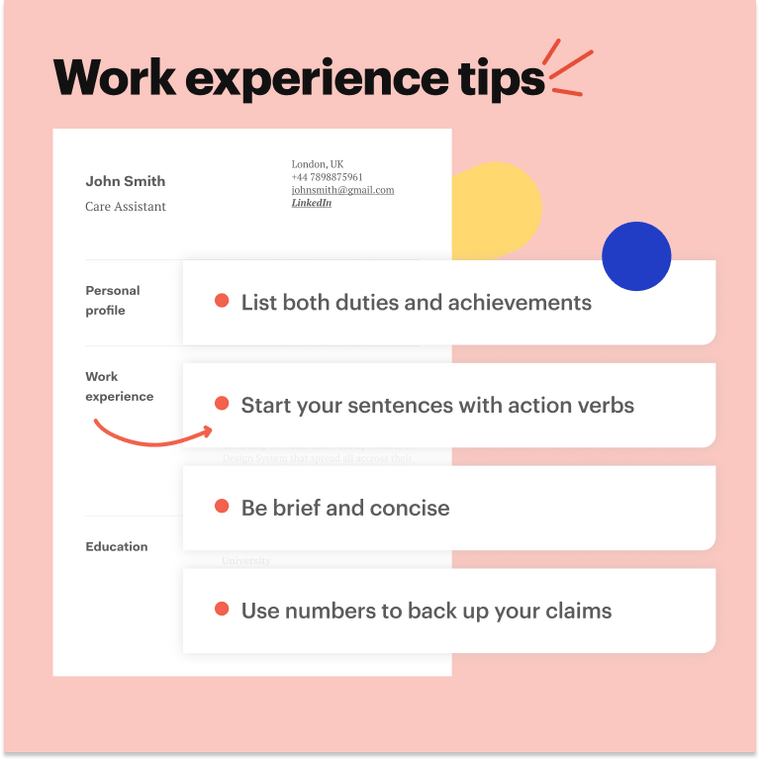care assistant CV work experience