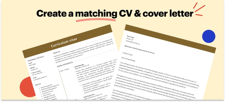 hospitality CV example and matching cover letter